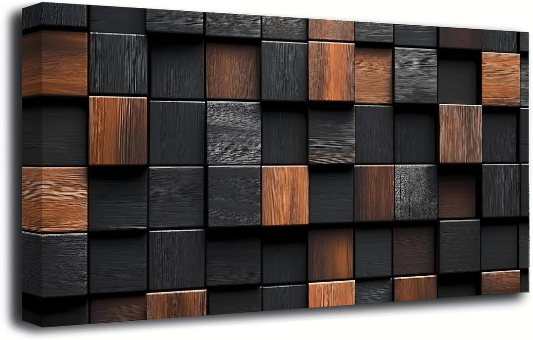 Brown and Black Square Canvas Wall Art Decoration Bedroom Living Room Dining Room Art Canvas Wall Art Office Study Artwork Picture Printed Material Modern Design Sense Hangable Artwork 20x40inches