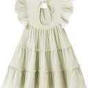 TWKIOUE Toddler Girls Ruffle Halter Sleeveless Beach Sundress Beige 90 (Beige)