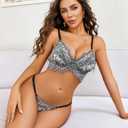 3 x Avidlove Lingerie for Women Floral Lace Bra and Panty Sets V Neck 2 Piece Babydoll Outfits (XL)