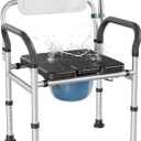 Heavy Duty Bedside Commode Chair with Adjustable Height, Raised Toilet Seat with Arms Handles and Back Support for Elderly, Portable Bedside Toilet with BucketWidth 19.69")