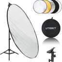 UTEBIT 43"/110cm Photography Reflector with Stand & Clamp, Collapsible Light Reflector with Bag 5 in 1 Multi Disc Translucent/Silver/Gold/White/Black Photography Reflector for Studio&Outdoor Lighting