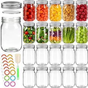 20 Pack 12 oz Mason Jars with Lids and Bands, Regular Mouth Glass Canning Jars with Labels and Brusher for Storage, Canning & Preserving, Dishwasher & Microwave Safe