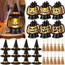 Ferraycle 12 Pack Halloween Mini Lantern Decor with Witch Hats and Broom Halloween Horrible Expression Mini Lantern Pumpkin Decoration Bulk Hanging Lantern Table Centerpiece for Halloween Party Decor