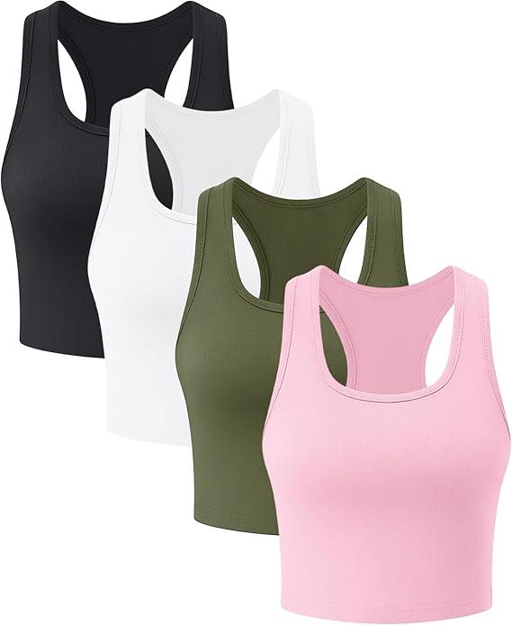 4 Pack Sleeveless Tank Tops for Women Racerback Cropped Workout Top Cotton Basic Running Yoga Gym Crop Top Shirts for Women, Medium 4 Pack Sleeveless Tank Tops for Women Racerback Cropped Workout Top Cotton Basic Running Yoga Gym Crop Top Shirts for Women, Medium