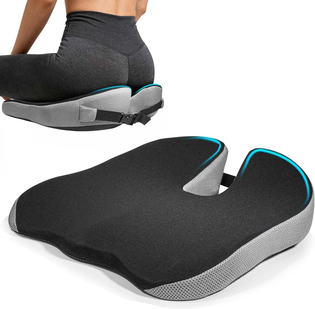 Seat Cushion for Office Chair, Wedge Car Seat Cushion, Memory Foam Truck Seat Cushion for Sciatica Tailbone Pain Relief, Long Driving, Coccyx, 17" x 17" x 5"