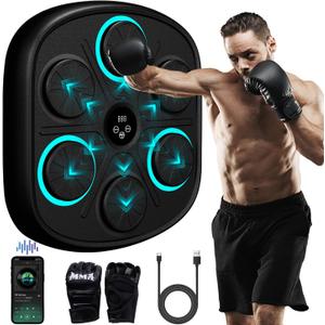 BOLUPO Smart Music Boxing Machine for Adults and Kids, Wall-Mounted Interactive Trainer with LED Display, 9 Modes & 9 Speeds, Perfect for Home Stress Relief,Fitness Gifts for Teen Boys (black)