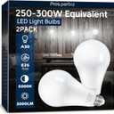 250 watt-300 watt Equivalent LED Light Bulbs, 3000 Lumens Daylight White 5000K 30W A30 LED Bulbs for Garage, Warehouse, Workshop, Commercial, Office, Backyard, E26 Base Light Bulb Non-Dimmable, 2-Pack