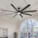 Dodomomocde 84 Inch Ceiling Fan with Lights and Remote Black Indoor/Outdoor Ceiling Fans for Patios Kitchen Living Room Porch Garage Shop Reversible Quiet DC Motor, 8 Aluminium Blades