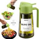 Oil Sprayer for Cooking, 2 in 1 Olive Oil Dispenser Bottle for Kitchen, 16oz/470ml Premium Glass, Food-grade Oil Mister for Air Fryer, Salad, Frying, BBQ (Green + Dark Green Bottle)