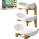 Seven Sparta 3 Tier Fruit Bowl for Kitchen Counter (PLUS Series) / Ceramic Serving Bowls with Bamboo Stand/Big Size Tiered Fruit Basket for Fruit Vegetable Storage, Dessert, Salad Buffet Server