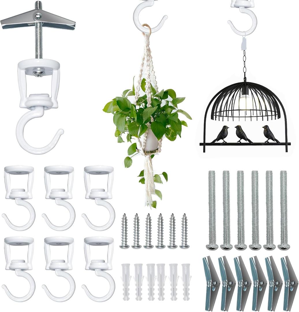 ONIKK Ceiling Hooks for Hanging Plants, Heavy Duty Metal Plant Hooks for Ceilings, Screw-in Hooks for Hanging Birdfeeders, Lamps, Planters, Outdoor Decorative Hooks up to 33 lbs. (6, White)