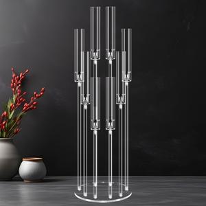 8 Arms Acrylic Candelabra Centerpieces for Tables Decortion,Clear Candle Holder for Wedding Dinner Fireplace Decoration and Home Decor,Candlesticks Holder with Lampshade Fits LED Candle