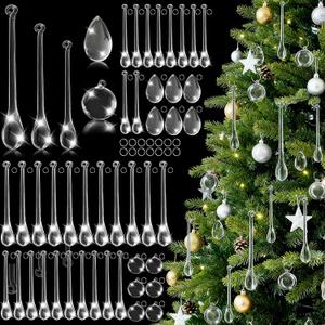 100 PCS Clear Crystal Ornaments for Christmas Tree, Acrylic Teardrop Christmas Ornaments with 5 Styles, Hanging Crystals Pendant for Wreaths Chandelier Wedding Party Holiday Decor
