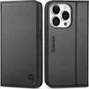 SHIELDON Wallet Case for iPhone 14 Pro 5G 2022, Genuine Leather Case with RFID Blocking Credit Card Holder Folio Magnetic Stand Shockproof Cover Compatible with iPhone 14 Pro 6.1" - Black