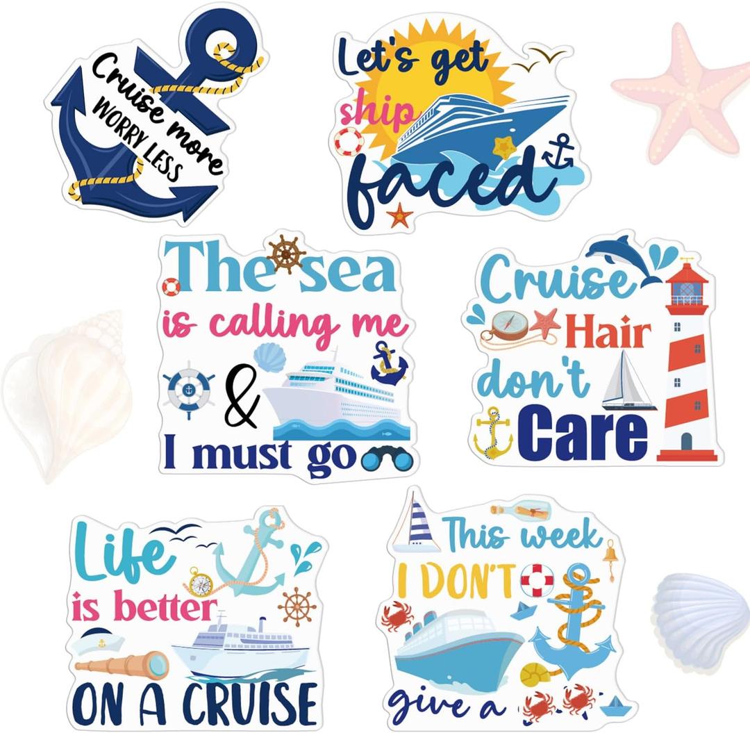 6 Pcs Funny Ship Cruise Door Magnets Decorations Magnetic | Strong Magnet Grip, Firm Sticking without Slipping Off, Magnet Stickers for Carnival, Party, Fridge, Stateroom Cabin Door