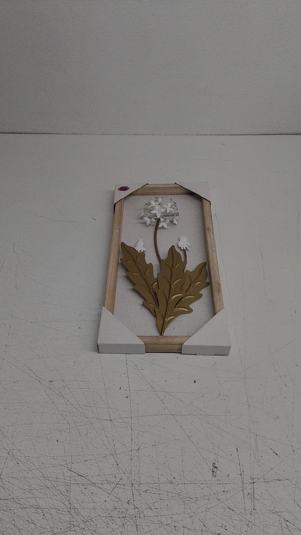 Metal Flower Wall Art Decor 15 Inch White and Gold Floral Sculpture Iron Wall Hanging Decoration