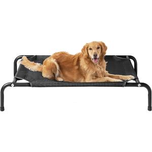 EHEYCIGA Elevated Dog Cot Beds for Large Dogs, Raised Outdoor Dog Hammock, Lifted Pet Platform with Frame and Washable Waterproof Cooling Teslin Mesh and Anti-Slip Feet, 43x26 inch (Black)