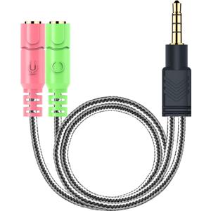 MillSO Headphone Mic Splitter, 3.5mm Headset Adapter (Microphone + Audio) 2 TRS Female to TRRS Male CTIA Stereo Jack Y Cable Compatible for Dual-Plug Gaming Headset to Xbox, PS4, Phone, Laptop, PC