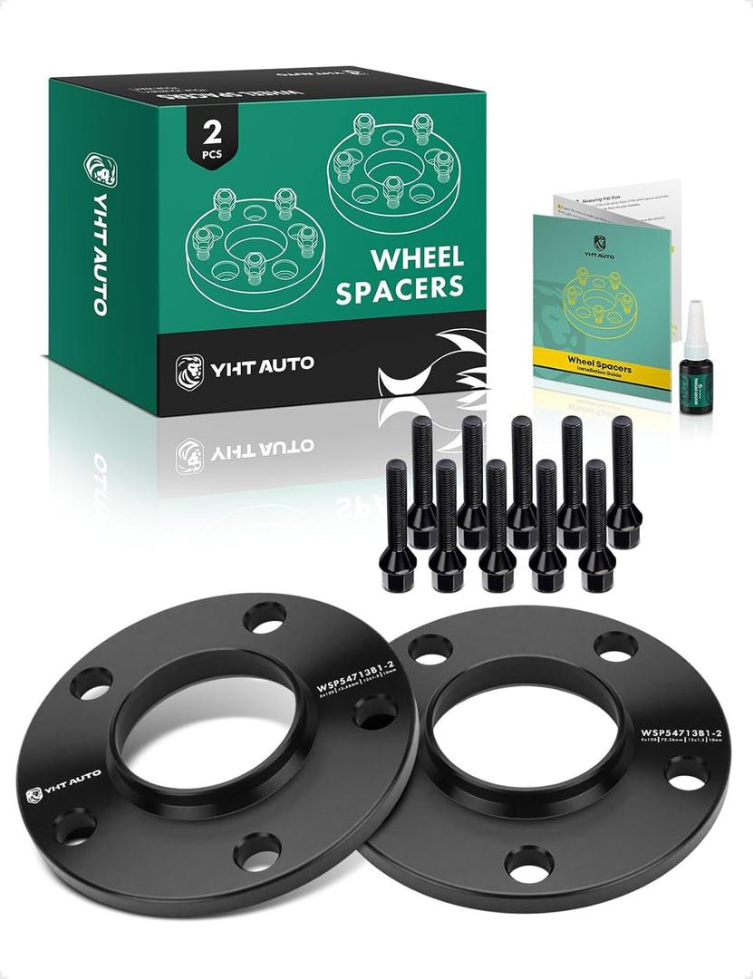 YHTAUTO 5x120 Hub Centric Wheel Spacers 10 mm Compatible with BMW 1/3/5/6/7/8/M3/M5/M6/Z3/Z4/Z8 Series, w/ M12x1.5 & 10.9 Grade Studs, 72.56 mm Hub Bore 5 Lug 2PCS Black Wheel Spacer