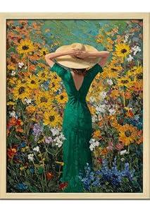 Colorful Wall Art Prints Girl In The Flower Field Poster Canvas Art Wall Decor Picture For Bedroom Office Bathroom Wall Decor Aesthetic Home Artwork 8" × 10" With Framed