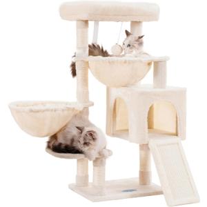 Hey-brother Cat Tree, Cat Tower for Indoor Cats, Cat House with Large Padded Bed, Cozy Condo, Hammocks, Sisal Scratching Posts, Big Scratcher, Beige MPJ006SM (35.4 inch)