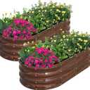 SnugNiture Galvanized Raised Garden Bed Outdoor, 2 Pcs 4x2x1ft Oval Metal Planter Box for Planting Plants Vegetables, Brown