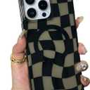 Checkered Magnetic Case for iPhone 16 Pro Max Compatible with Magsafe - Aesthetic Rectangular Checker Checkerboard Twist Pattern - Clear Shockproof Protective Phone Cover, Black