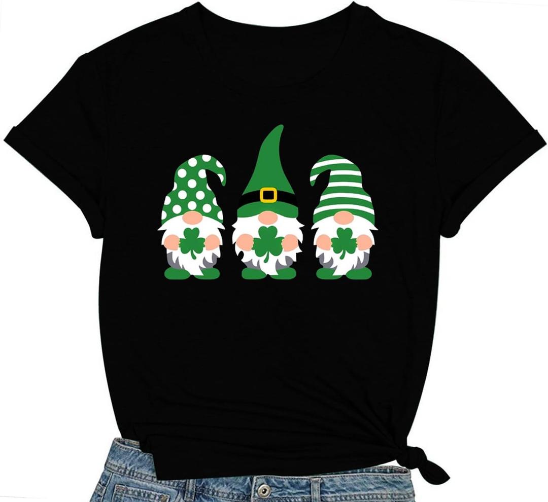 St Patricks Day Shirts for Women Lucky Irish Shamrock Shirt St Pattys Day Short Sleeve (Medium, Black1)