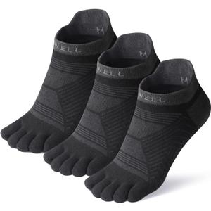 VWELL Toe Socks for Men/Women, COOLMAX Five Finger Socks, High Performance Athletic Toe Socks No Show (3Pairs) (Large, Black)