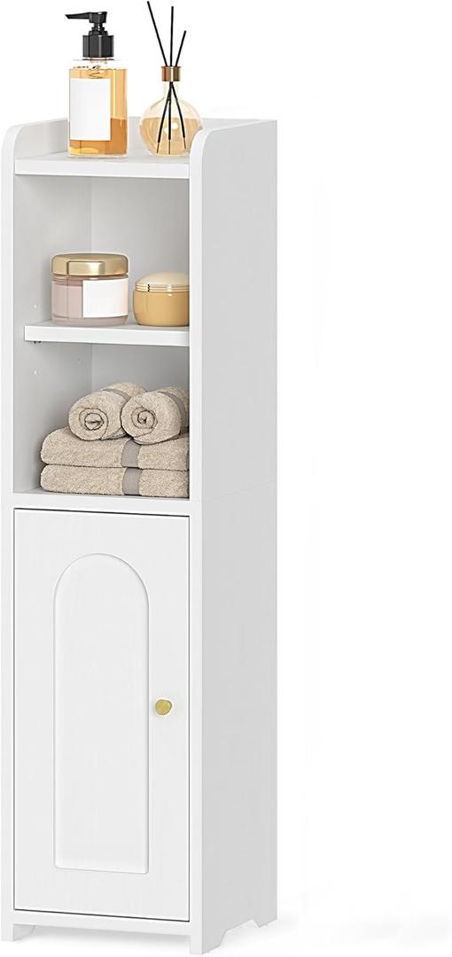 Bathroom Storage Cabinet, Corner Floor Cabinet with Doors and Adjustable Shelf, Narrow Toilet Paper Cabinets, Bathroom Organizer for Small Spaces, White BC19703X