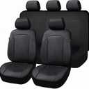 Flying Banner Synthetic Leather car seat Covers Full Set Front and Rear Bench Fashion Easy Installation Cup Holder Free (Solid Black, Low Bucket - Full Set)