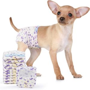 MICOOYO Disposable Dog Diapers Female, Doggie Diapers for Dogs Female, Super Absorbent Pet Diaper with Foam Tail Hole for Heat, Comfortable Puppy Diaper (Small, 50Count)