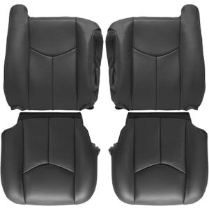 SecosAutoparts Driver & Passenger Bottom & Top Lean Back Dark Gray#692/69i Replacement Leather Seat Cover Compatible with Chevy Silverado Avalanche Tahoe Suburban GMC Sierra Yukon 2003 2004 2005 2006