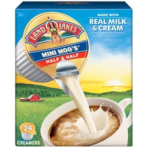 Land O Lakes Mini Moos Half & Half Creamer Singles, Shelf-Stable, 24 Count (Pack of 6) (EXP 09/06/26)
