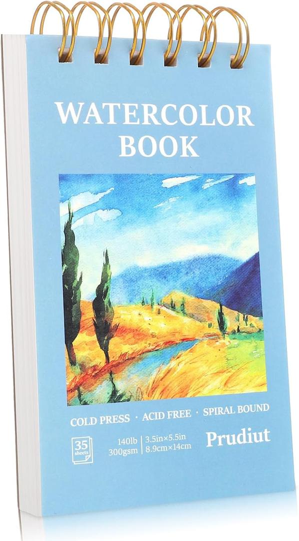 35 Sheets Watercolor Paper Pad 3.5 x 5.5 in, 140 Lb Cold Press | Spiral Bound, 300 Gsm Paper, Good Absorption, Tear-Out Pages, for Watercolor, Sketching and Mixed Media