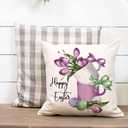 JOJOGOGO Easter Bunny Throw Pillow Covers 18x18 Set of 4 Hello Spring Outdoor Pillow Covers for Farmhouse Easter Rabbit Eggs Home Decor