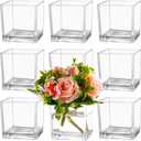 Square Glass Vases Set of 9, 5" x 5" x 5" Clear Flower Vases for Centerpieces, Square Vase for Flowers, Small Vase for Wedding, Party, Home Office Decoration