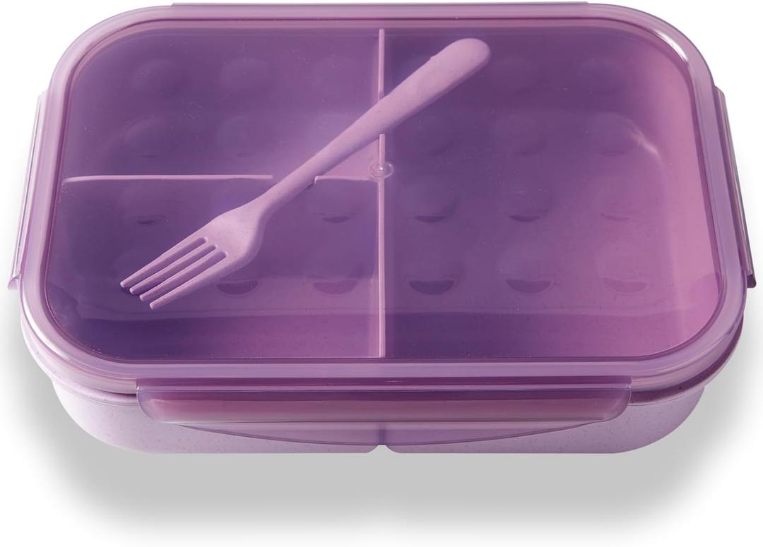 SEVENY Bento Box Adult Lunch Box, Ideal Leak-Proof Lunch Box for Women, BPA-Free Natural Wheat Fiber Material, Reusable Meal Prep Container for Body Builders Purple