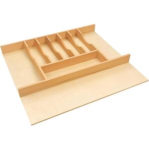 Silverware Drawer Organizer - Trim-to-Fit with Adjustable Dividers for Kitchen Utensil Storage, Beech Wood Frame with 11 Sizes (24.63" W x 22" D)