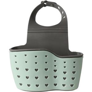 Kitchen Sink Caddy - Silicone Plastic Soap Sponge Holder - BPA-free Rack - Faucet Caddy with Drain Holes for Drying - Adjustable Hanging Strap (Green)