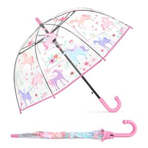 Kids Clear Bubble Umbrella with Dome Canopy for Toddler Girls, Unicorn A