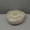 Divided Serving Tray with Lid and Handle, Portable Snackle Box Container for Fruits Snacks Charcuterie Organizer, Spinning Rounded Veggie Tray for Kitchen, Party, Travel and Picnic (6 Compartments)