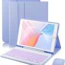for iPad 9th / 8th / 7th Generation 10.2 inch & iPad Air 3rd Gen & iPad Pro 10.5 inch Case with 7 Color Backlit Keyboard - Built in Pencil Holder with Mouse (Purple)