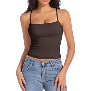 Women's Sleeveless Adjustable Spaghetti Strap Tank Top (Dark Coffee),S