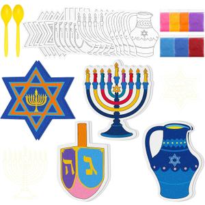 2 x Sosation 24 Set 5 Inch Hanukkah Sand Art Kits Gift Self Adhesive Painting for Adult Chanukah DIY Art Craft Pictures with 7 Colorful Sand for Hanukkah Christmas Jewish Party Favors