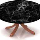 Round Table Cover Marble Texture Pattern,Table Cloth Cover Elastic Edge,Suitable for Catering and Kitchen Can Wipe Dining Round Table coverr,Black,for 36" to 44" Round Tables