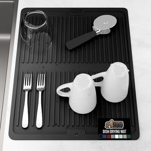 GORILLA GRIP 100% BPA-Free Patented Silicone Dish Drying Mat for Kitchen Counter, 18x16 Inch, Water Catching Ribbed Design, Easy Clean Waterproof Sink Liner, Heat Resistant, Fits Under Rack, Black GORILLA GRIP 100% BPA-Free Patented Silicone Dish Drying Mat for Kitchen Counter, 18x16 Inch, Water Catching Ribbed Design, Easy Clean Waterproof Sink Liner, Heat Resistant, Fits Under Rack, Black