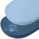 Baby Bassinet Sheets TPU Waterproof 2 Pack Soft Muslin Bedside Bassinet Mattress Sheets with Bottom Elastic Band for Baby Boy Girls Unisex Fit Hourglass Oval and Rectangle, Blue