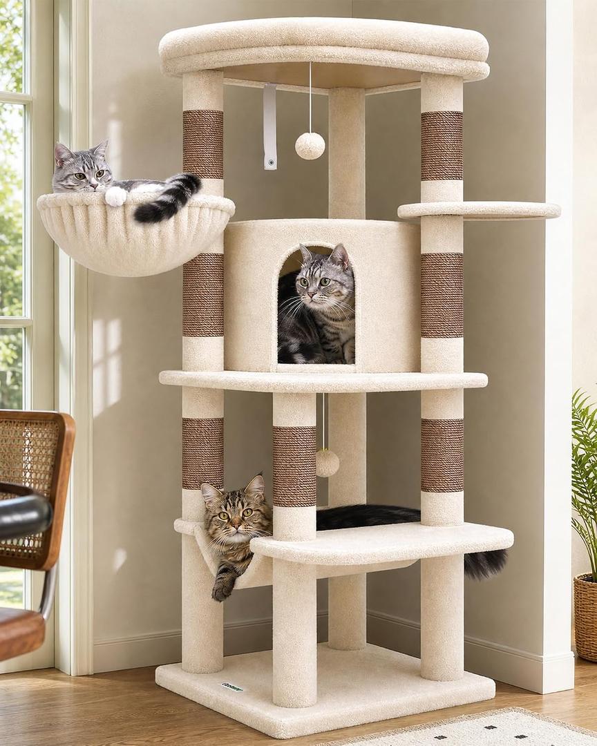 Corner Stable Cat Tree Tower with Scratching Post, C51, Beige