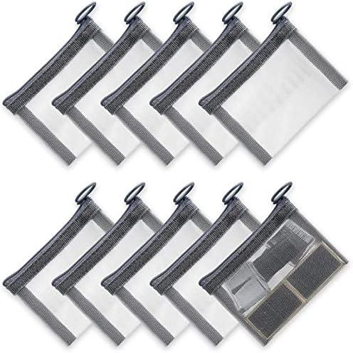 Frienda 5 Pcs Small Mesh Bags with Zipper Mini Zipper Mesh Bags Nylon Cosmetic Coin Purse Pouches Portable Reusable Storage Pouch with Keychain for Women Home Travel(5 x 4 Inch,Grey)